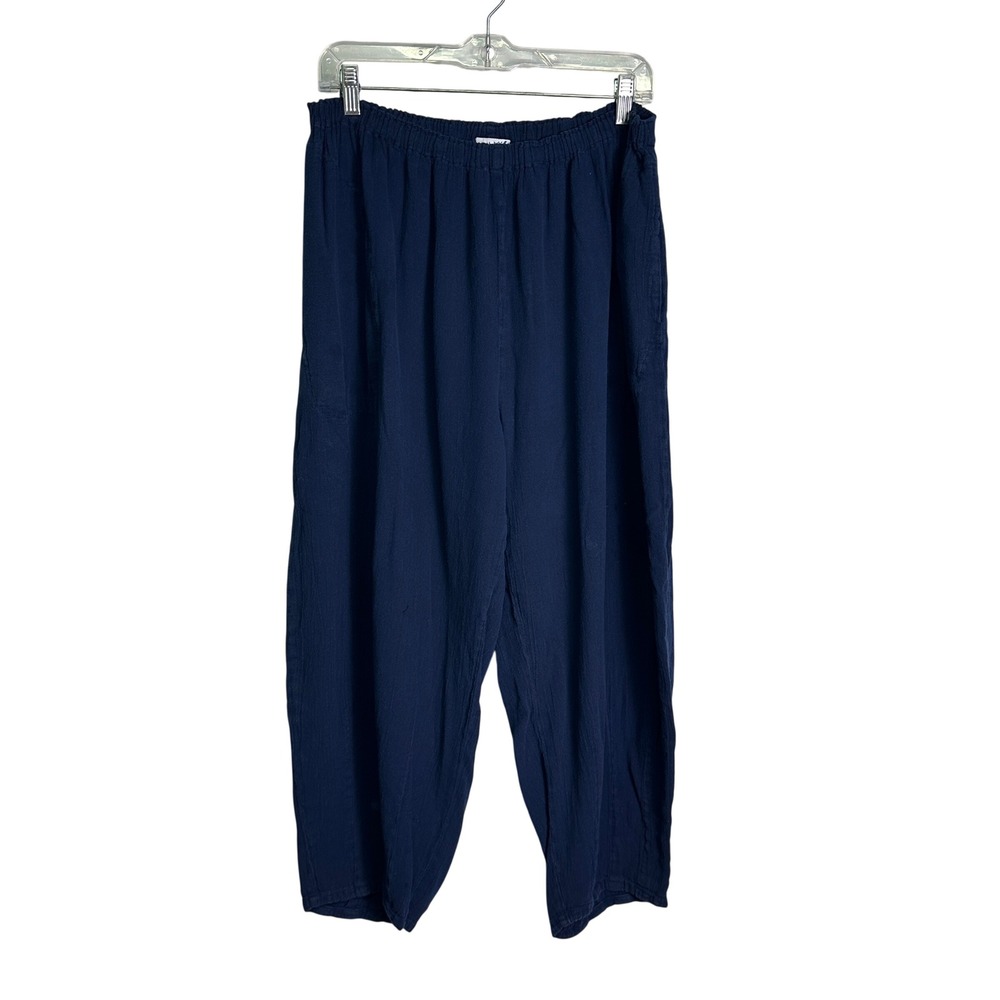 Oh My Gauze! Navy Blue Cotton Crinkle Gauze Tapered Lagenlook Pants Size 3 XXL